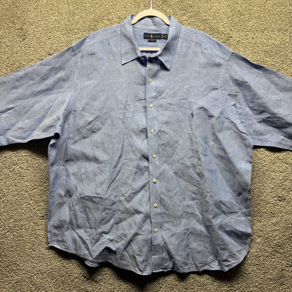 Ralph Lauren Shirt Mens 3XB Blue Classic Fit 100% Linen Long Sleeve Button Down